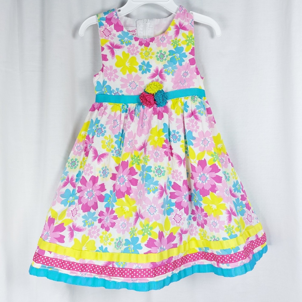 Nannette Girl Bright Floral Sleeveless Cotton Summer Dress 4T